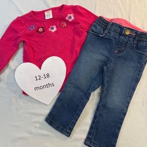 Gymboree - 2-piece set - long sleeve Vibrant Pink Cotton Shirt and jeans